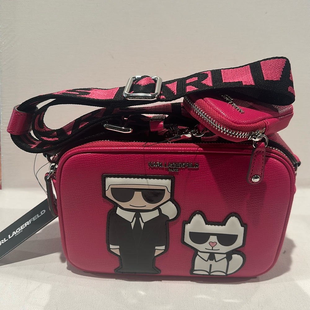 NWT  Karl Lagerfeld Dual Pocket Crossbody with adjustable strap w/coin pouch.